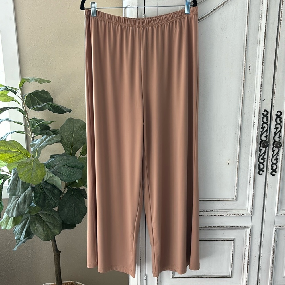 Bob Mackie Wearable Art Pants Pull On Stretch Wide Leg Trousers Tan sz LP NWT